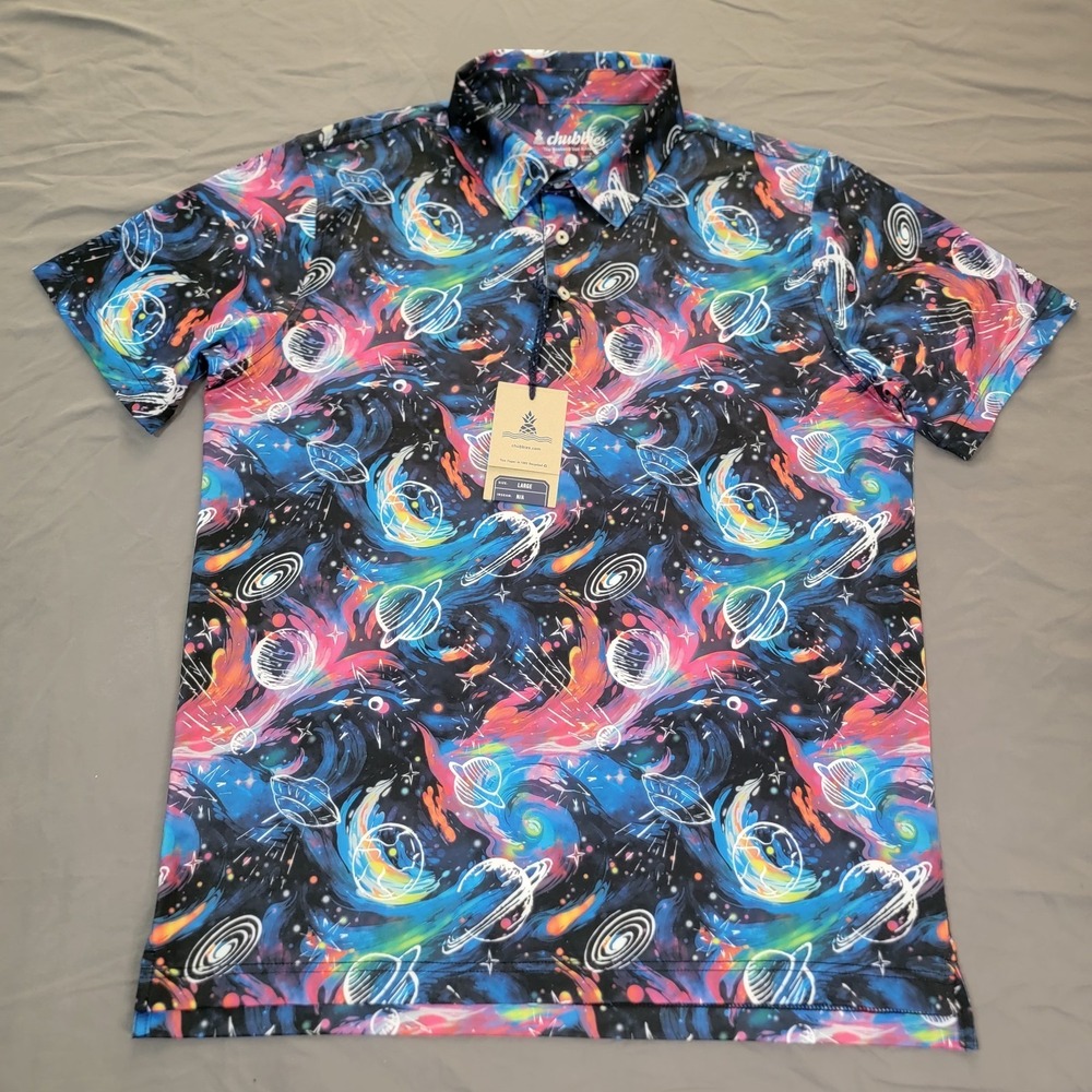 New Chubbies Polo Mens Large Space Planets Galatic All Over Print Short Sleeve - Picture 2 of 6